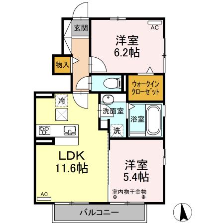 ソレアードII(2LDK/1階)の間取り写真