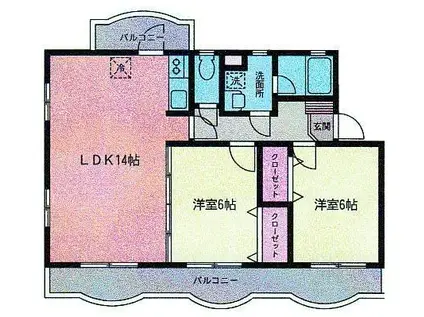 ヴィクトリアガーデン(2LDK/2階)の間取り写真