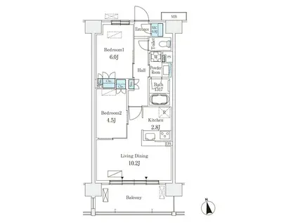 スカイグランデ津田沼(2LDK/8階)の間取り写真