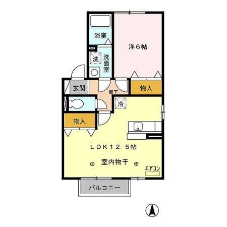 イヴェールB棟(1LDK/2階)の間取り写真