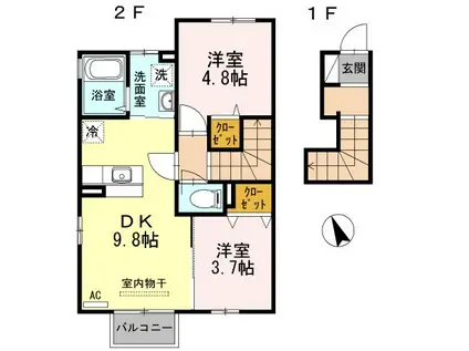 フィオーレ(2DK/2階)の間取り写真