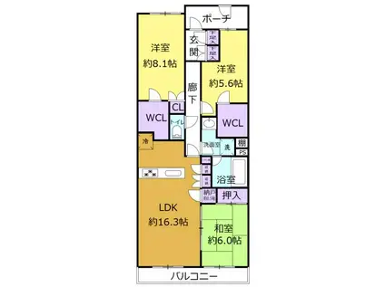 ヴィスタガーデン川越(3LDK/9階)の間取り写真
