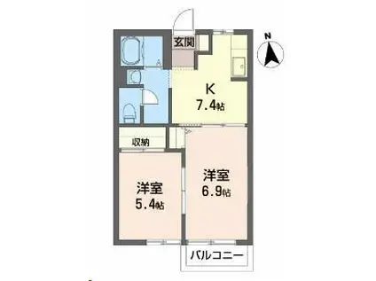 パレス・アザレアA(2K/2階)の間取り写真