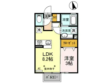 D-ROOMさくら B 201(1LDK/2階)の間取り写真