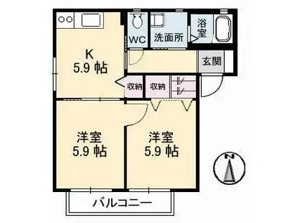 サンハイツD棟(2K/2階)の間取り写真