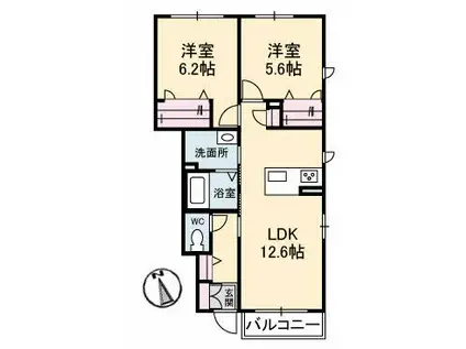 パークビュー西原(2LDK/1階)の間取り写真