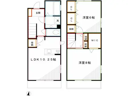 ソレイユ・ルヴァンB(2LDK/1階)の間取り写真