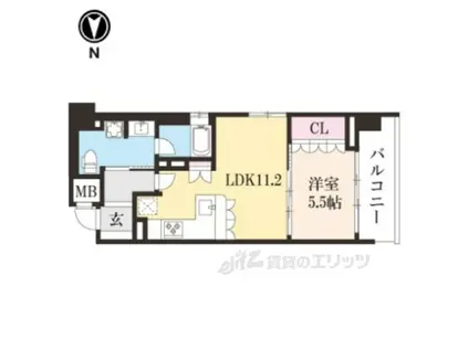 リーガル京都西陣Ⅱ(1LDK/2階)の間取り写真