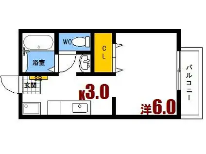 ルミエール萩原(1K/1階)の間取り写真