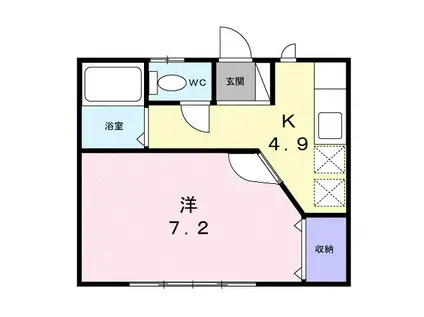 ランドハイツ 大街道(1K/1階)の間取り写真