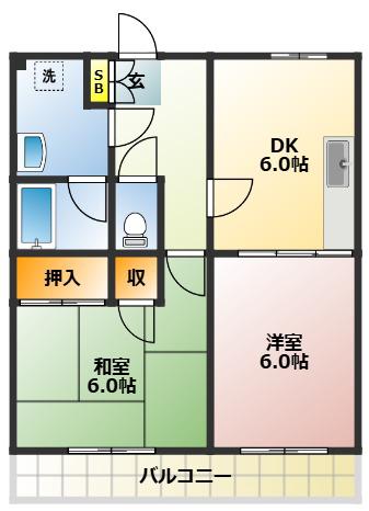 クレール山本(2DK/3階)の間取り写真