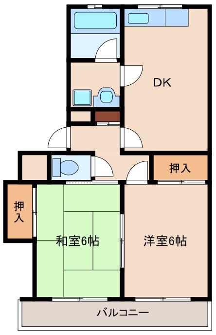 第2中尾ハイツ(2DK/3階)の間取り写真