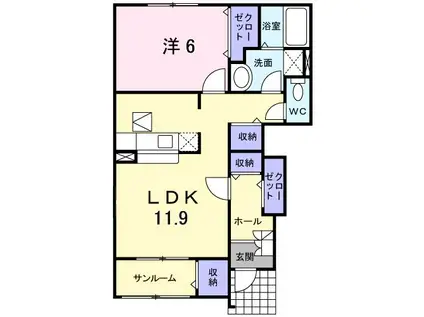 T・パセオ(1LDK/1階)の間取り写真