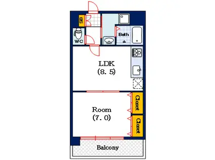 サザンパークス(1LDK/5階)の間取り写真