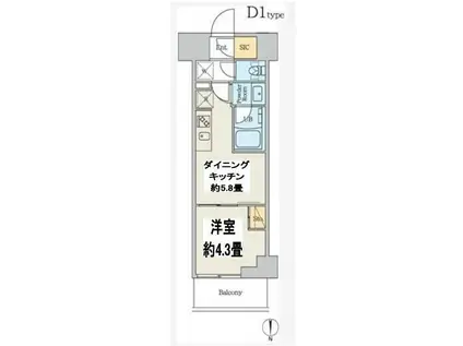 クレストコート本所吾妻橋ノース(1DK/7階)の間取り写真