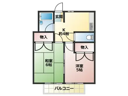 パインハイツ(2K/1階)の間取り写真