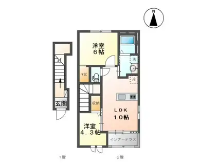 二本松市油井アパート(2LDK/2階)の間取り写真