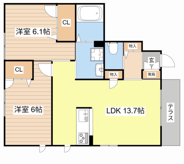 ボヌールN(2LDK/1階)の間取り写真