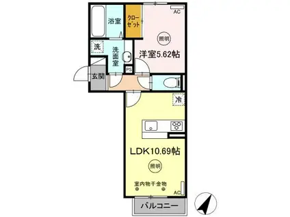 サンヒルズ大川(1LDK/2階)の間取り写真