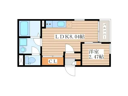 R-SMART KAROS小鶴新田(1LDK/2階)の間取り写真