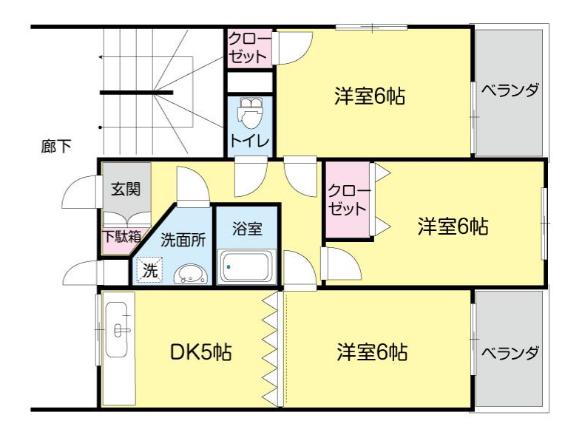 五島 ビル(3LDK/2階)の間取り写真