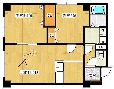 ウィスタリア西岡(2LDK/3階)の間取り写真