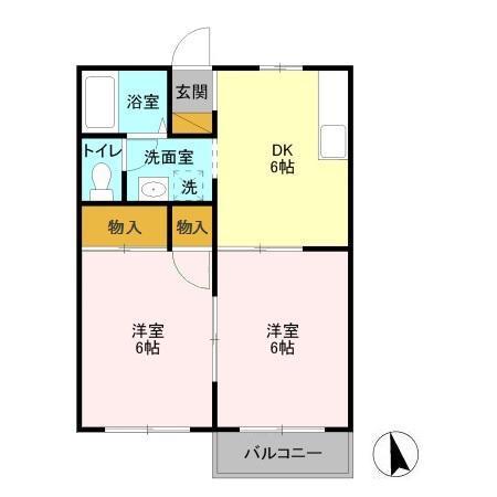 スカイハイツC(2DK/1階)の間取り写真
