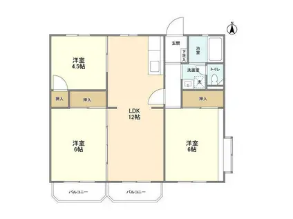 グリーンコーポ金田14(3LDK/1階)の間取り写真