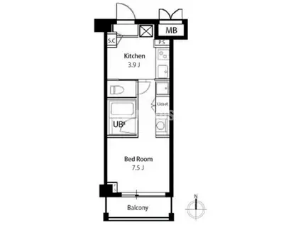 カスタリア尾山台(1K/2階)の間取り写真