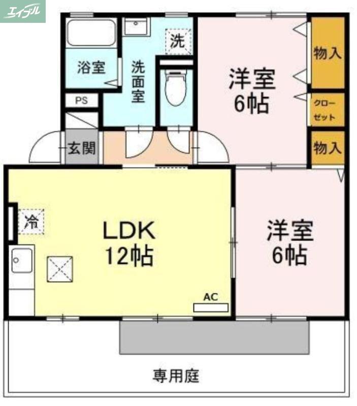 サンライズ北新保 B(2LDK/1階)の間取り写真