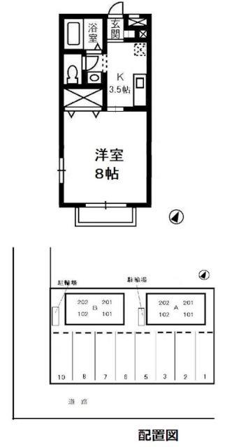 ディアコートA棟(1K/2階)の間取り写真