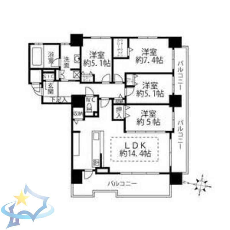 クリオ円山鳥居前(4LDK/4階)の間取り写真