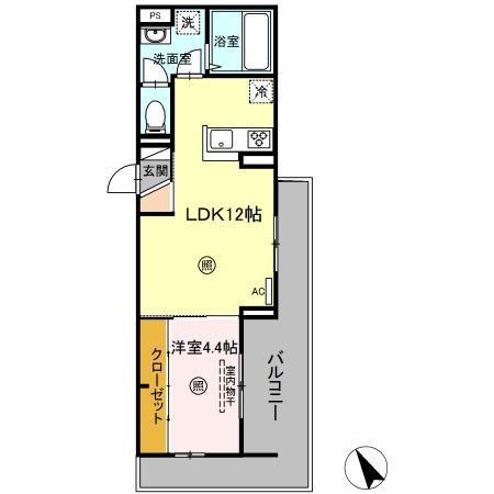 PREMILIFE新町(1LDK/2階)の間取り写真