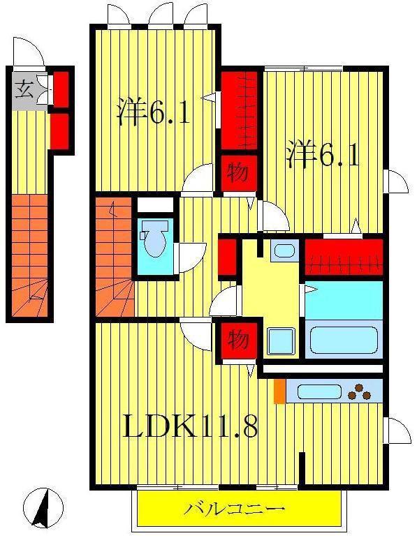 フリューリンク(2LDK/2階)の間取り写真