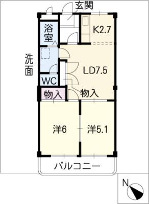 ヴォーノオサダ(2LDK/2階)の間取り写真