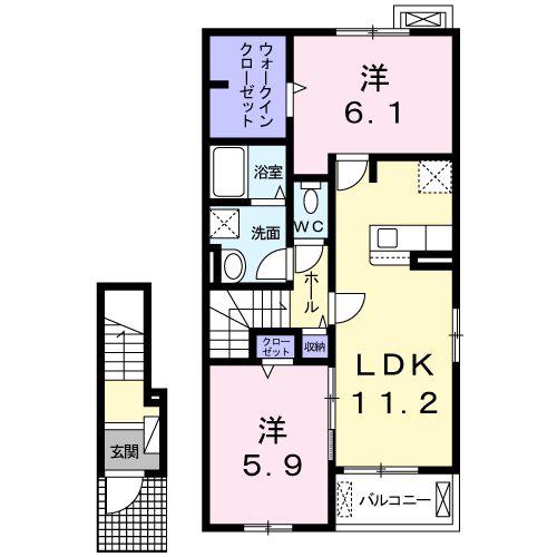 ノーブル筑前II(2LDK/2階)の間取り写真