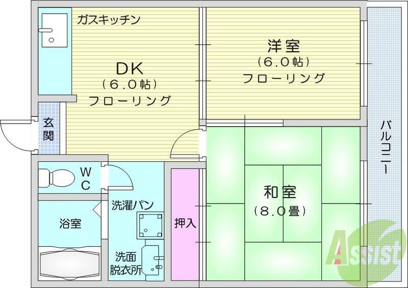 ミットハウスベル(2DK/2階)の間取り写真