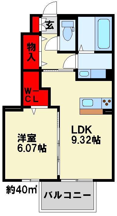 シーズンさくら B棟(1LDK/1階)の間取り写真