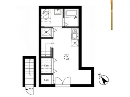 BEL POSTO 用賀(ワンルーム/2階)の間取り写真