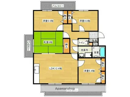 龍ハイツ南片江(4LDK/1階)の間取り写真