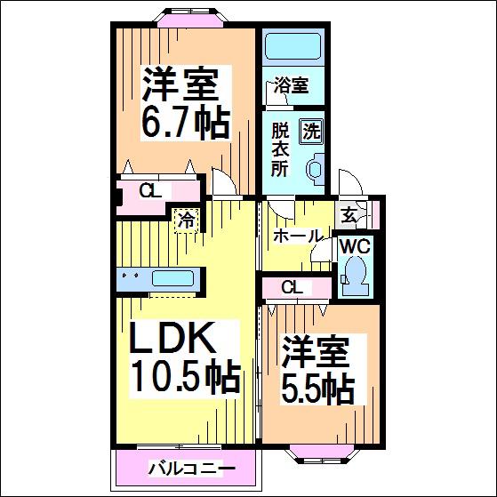 ブライト井の頭B(2LDK/2階)の間取り写真