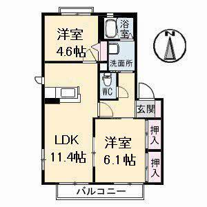 グリーンハウス平野 B棟(2LDK/2階)の間取り写真