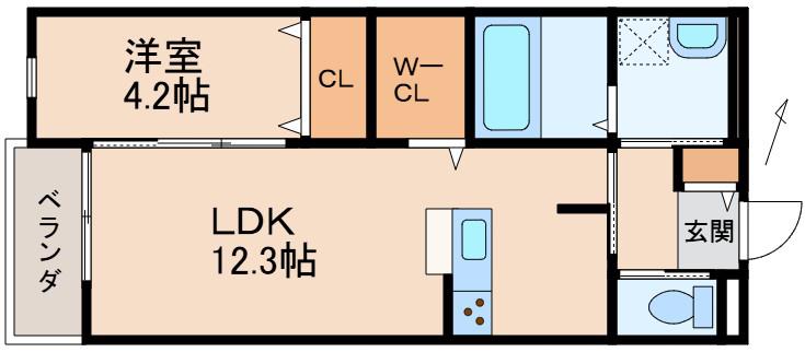 クラウンハイツ木広町B棟(1LDK/2階)の間取り写真