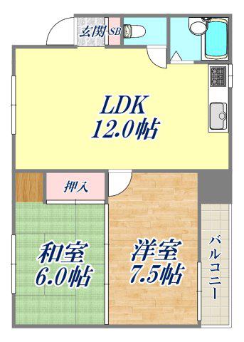 ホワイトパレス1号館(2LDK/4階)の間取り写真