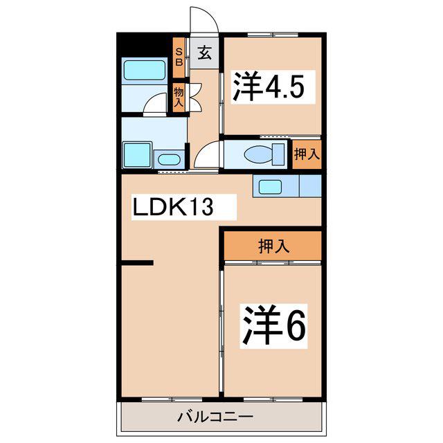 アイネット甲斐(2LDK/4階)の間取り写真