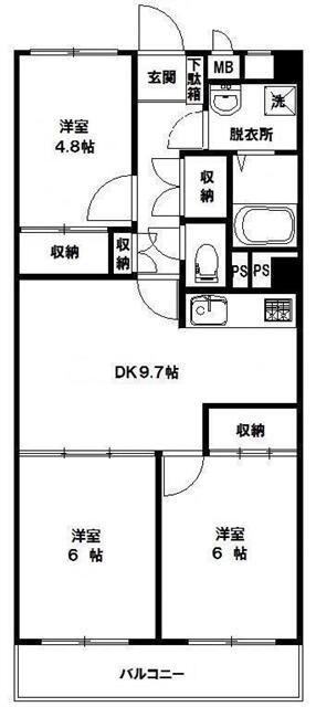 エクセレンス天王町(3DK/6階)の間取り写真