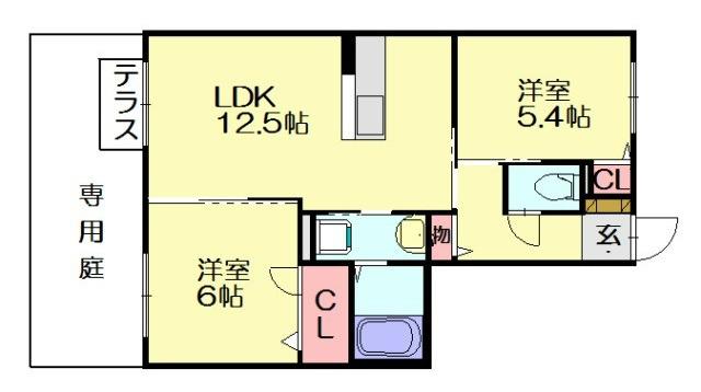 ガーデンクレスト(2LDK/1階)の間取り写真