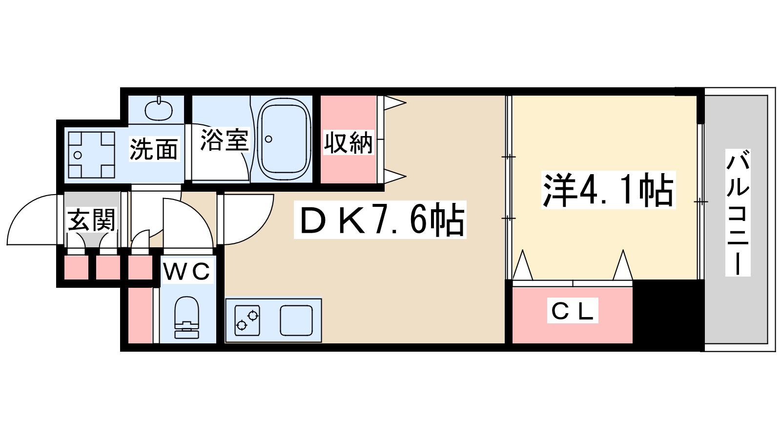 ワンルーフフラットテンジンバシ(1DK/5階)の間取り写真