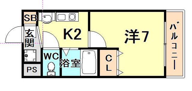 グランデ・アステール芦屋(1K/2階)の間取り写真
