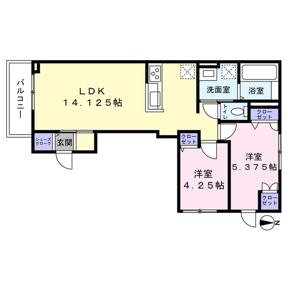 ベルリード桂(2LDK/1階)の間取り写真